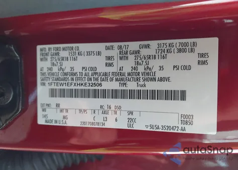 2017 Ford F-150 Xlt from USA, damaged, VIN 1FTEW1EFXHKE32506